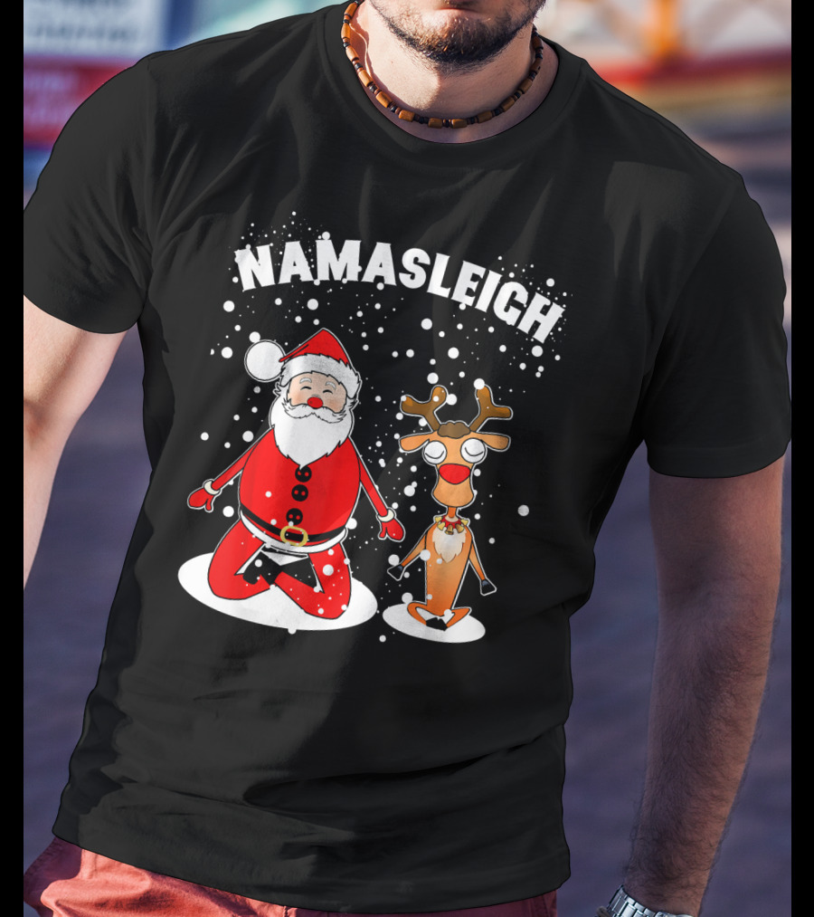 NamaSleigh Funny Christmas Yoga Santa And Reindeer Meditation T-Shirt