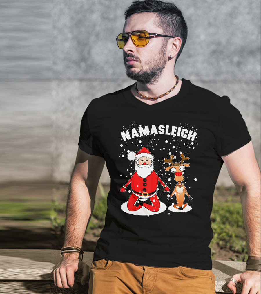 NamaSleigh Funny Christmas Yoga Santa And Reindeer Meditation T-Shirt