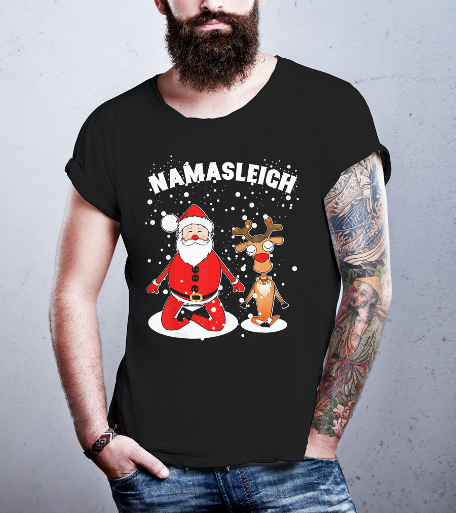 NamaSleigh Funny Christmas Yoga Santa And Reindeer Meditation T-Shirt