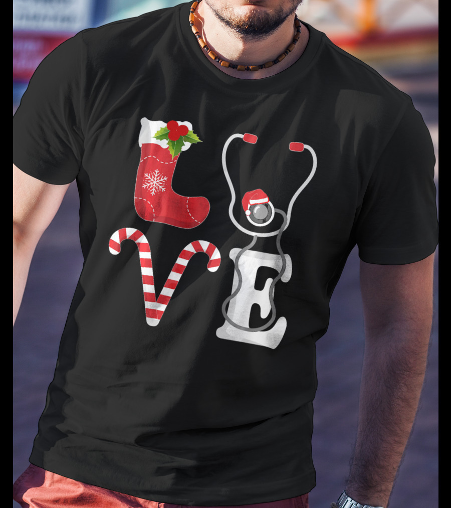 Christmas Nurse Love Santa Stethoscope T-Shirt