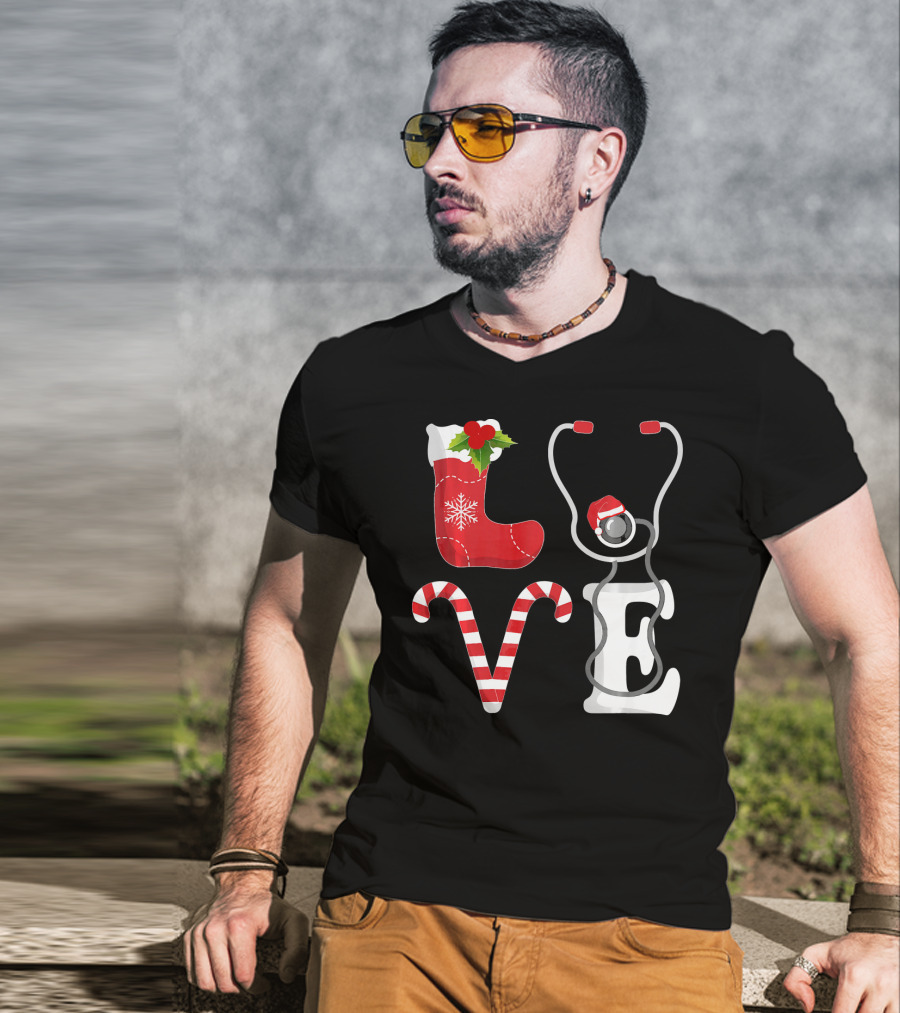Christmas Nurse Love Santa Stethoscope T-Shirt