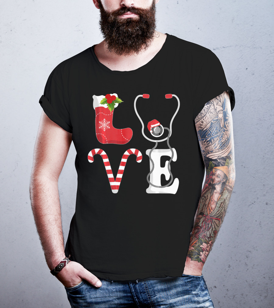 Christmas Nurse Love Santa Stethoscope T-Shirt