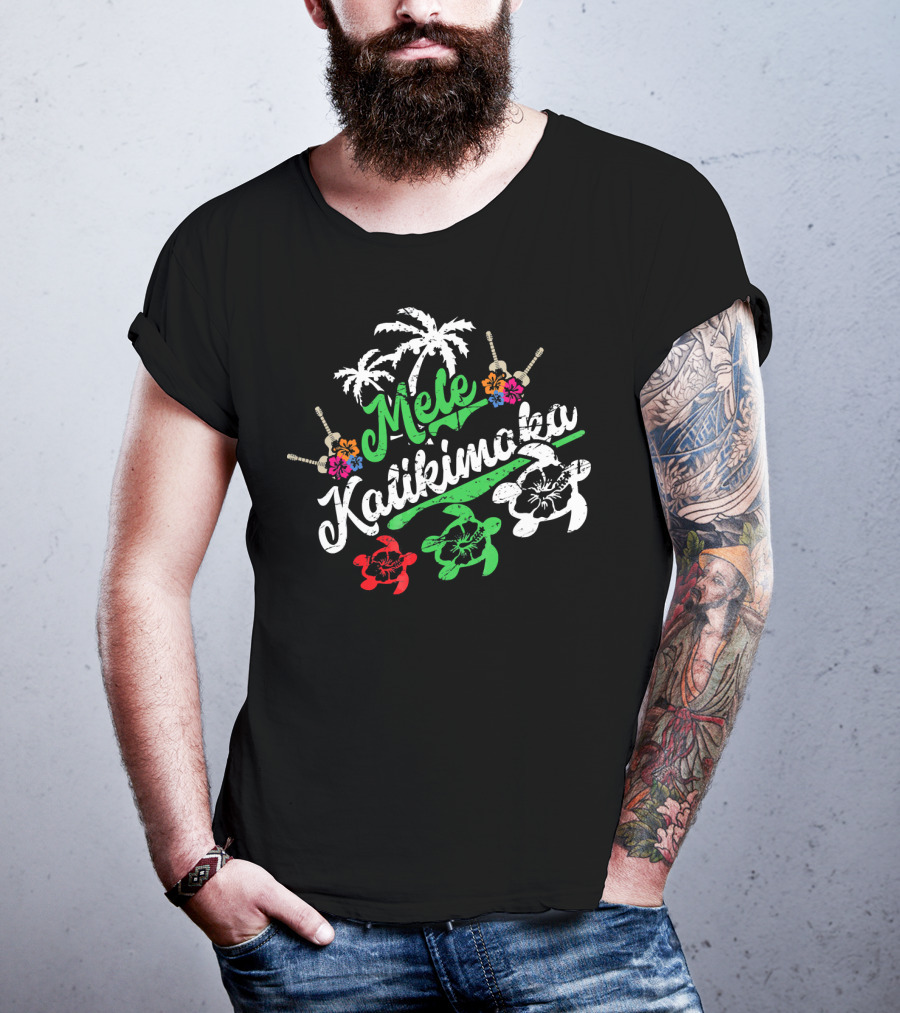 Mele Kalikimaka Hawaiian Turtles Palm Trees Flowers T-Shirt