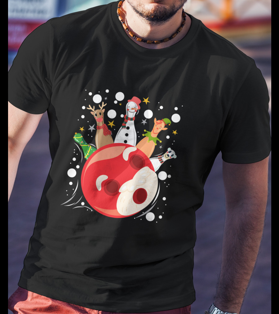 Bowling Pin Christmas Snowman Reindeer Elf Funny Bowler T-Shirt