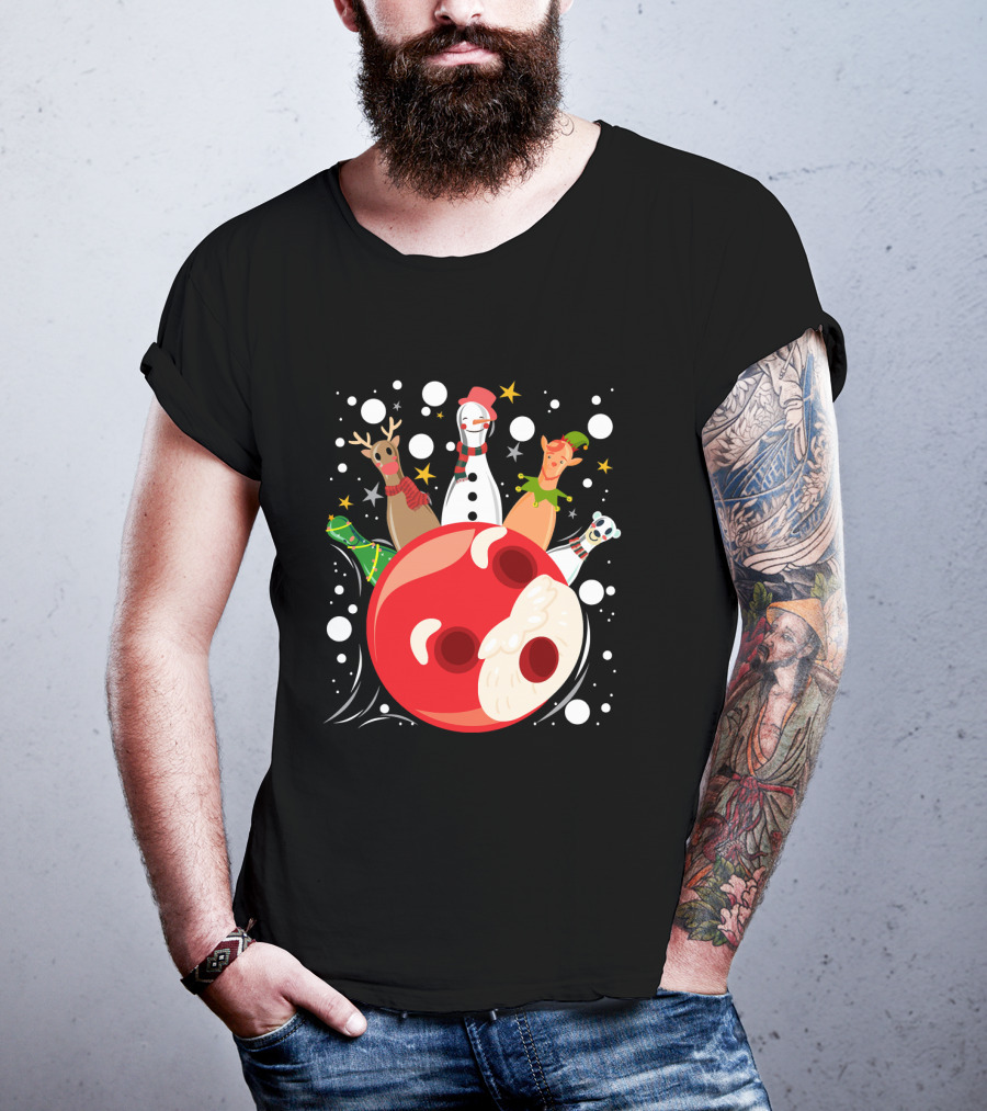 Bowling Pin Christmas Snowman Reindeer Elf Funny Bowler T-Shirt