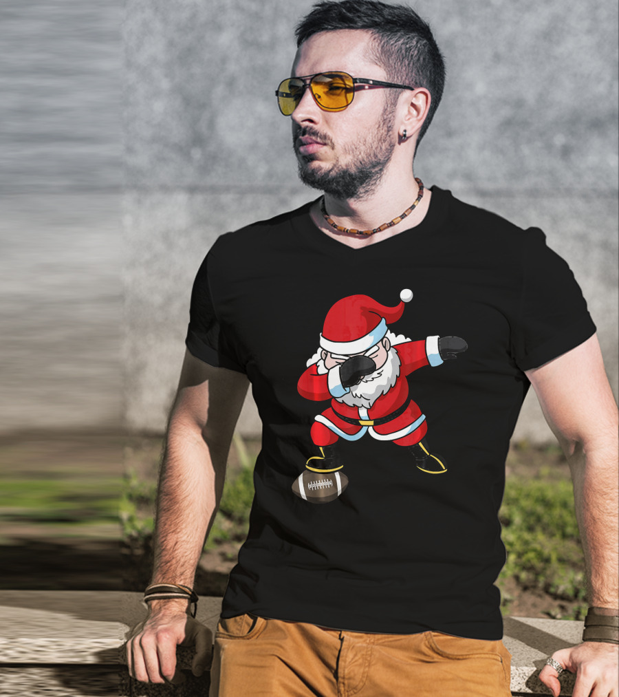 Football Santa Dabbing With Christmas Cheer T-Shirt