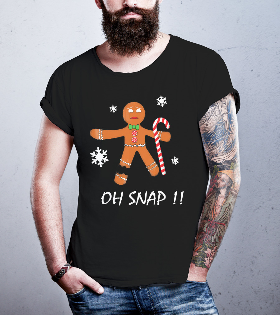 Oh Snap Gingerbread Man Cookie Snowflakes Candy Cane T-Shirt