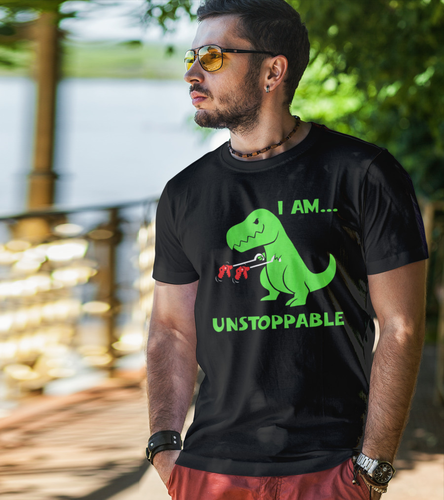 I Am Unstoppable T Rex Dinosaur Boxing Gloves T-Shirt