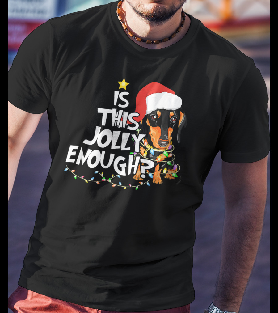 Is This Jolly Enough Christmas Dachshund With Santa Hat And Lights T-Shirt