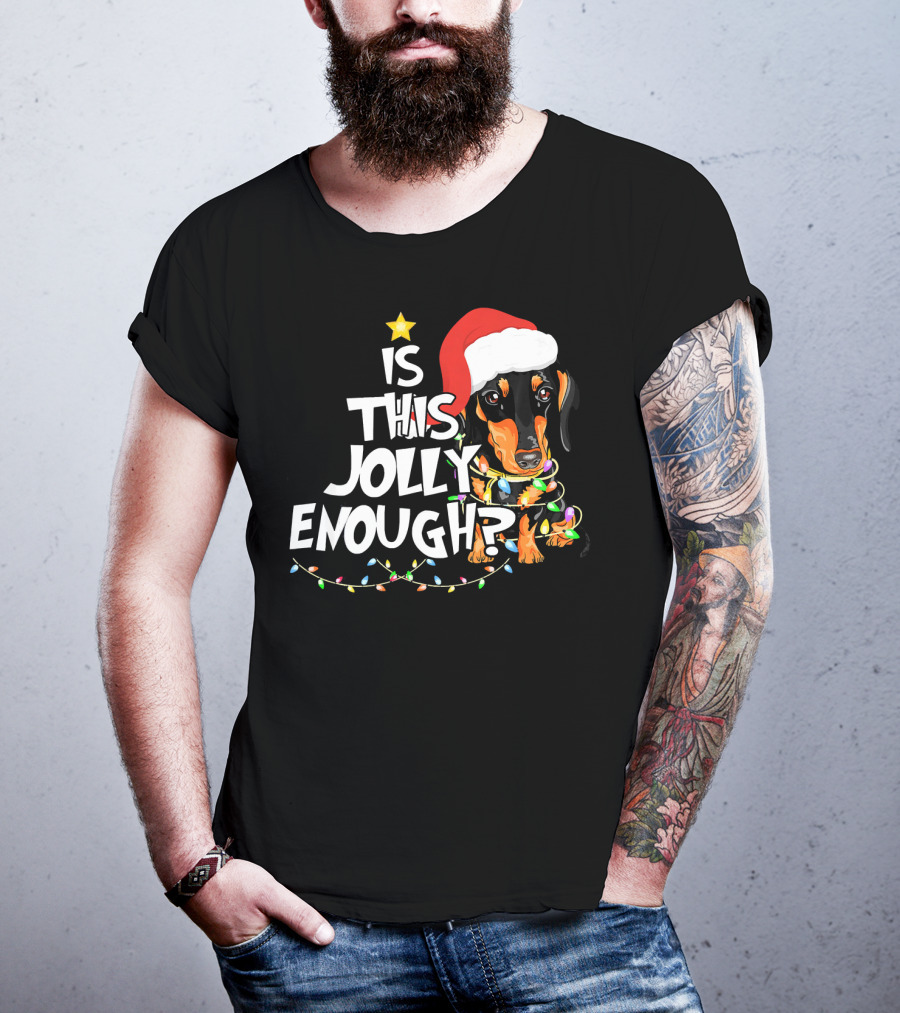 Is This Jolly Enough Christmas Dachshund With Santa Hat And Lights T-Shirt