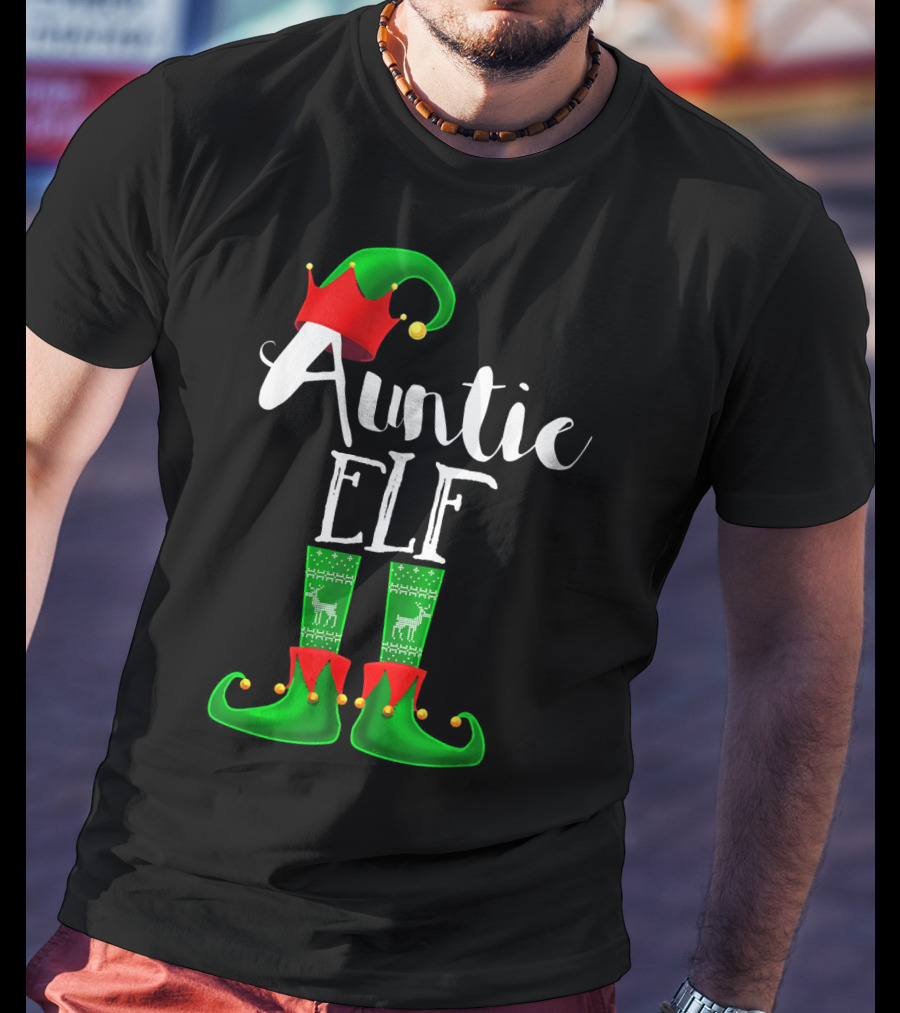 Auntie Elf Matching Family Christmas Socks And Hat T-Shirt