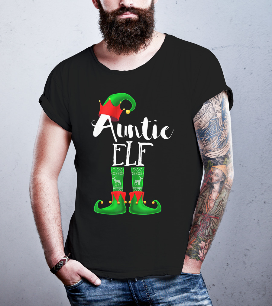 Auntie Elf Matching Family Christmas Socks And Hat T-Shirt