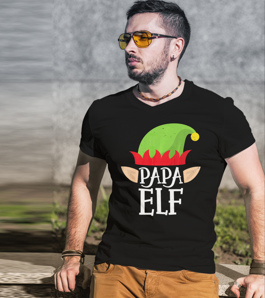 Papa Elf Hat With Ears Christmas T-Shirt