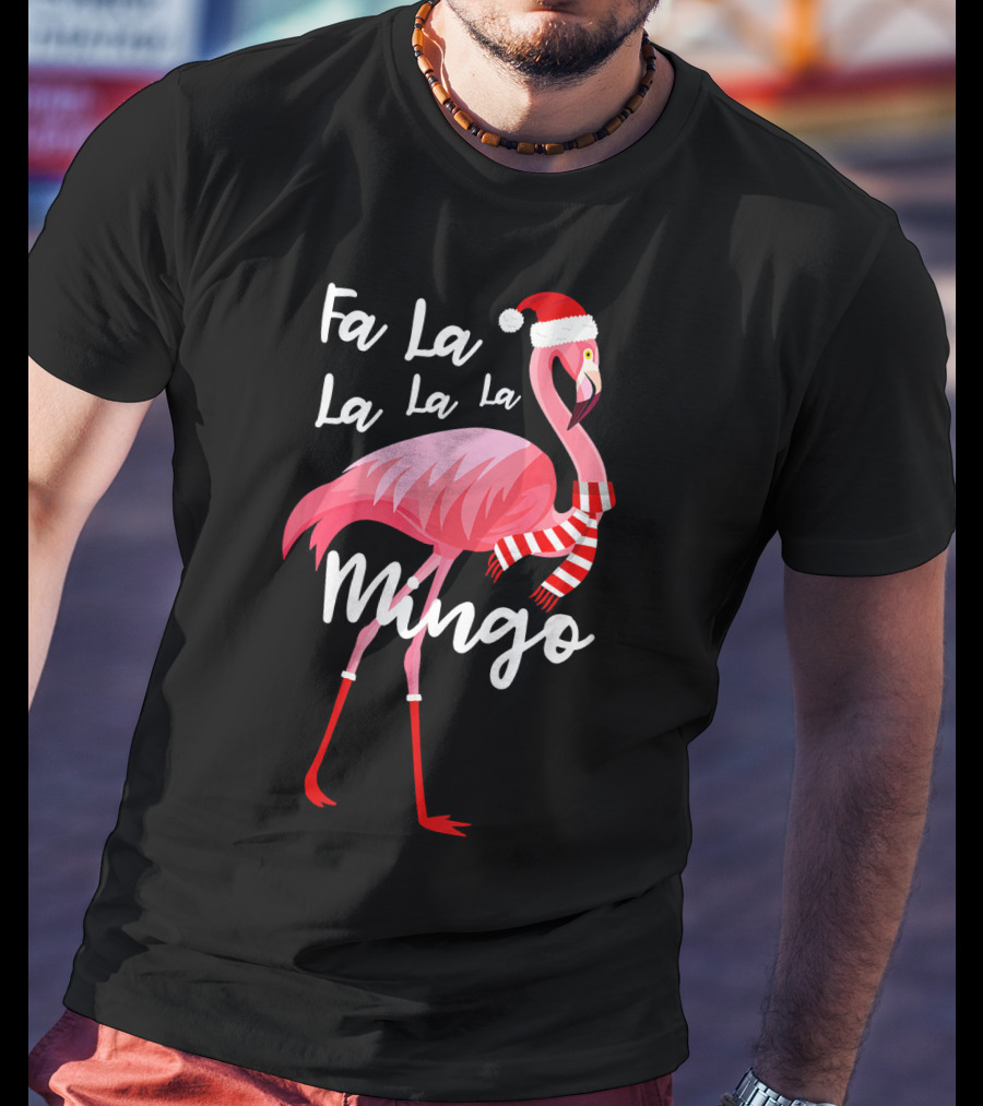 Fa La La La La Mingo Flamingo Santa Hat Holiday T-Shirt