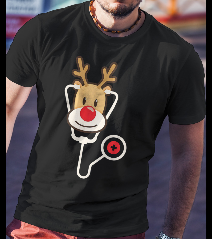 Cute Moose Reindeer Stethoscope Nurse T-Shirt