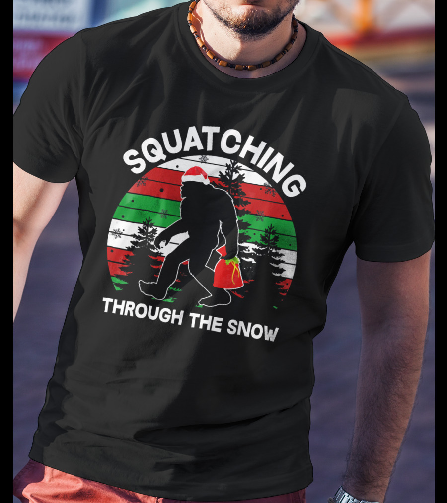 Squatching Through The Snow Santa Bigfoot T-Shirt