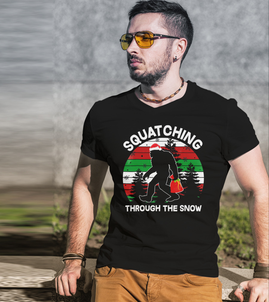 Squatching Through The Snow Santa Bigfoot T-Shirt