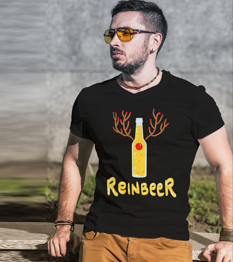 Reindeer Reinbeer Antler Bottle T-Shirt