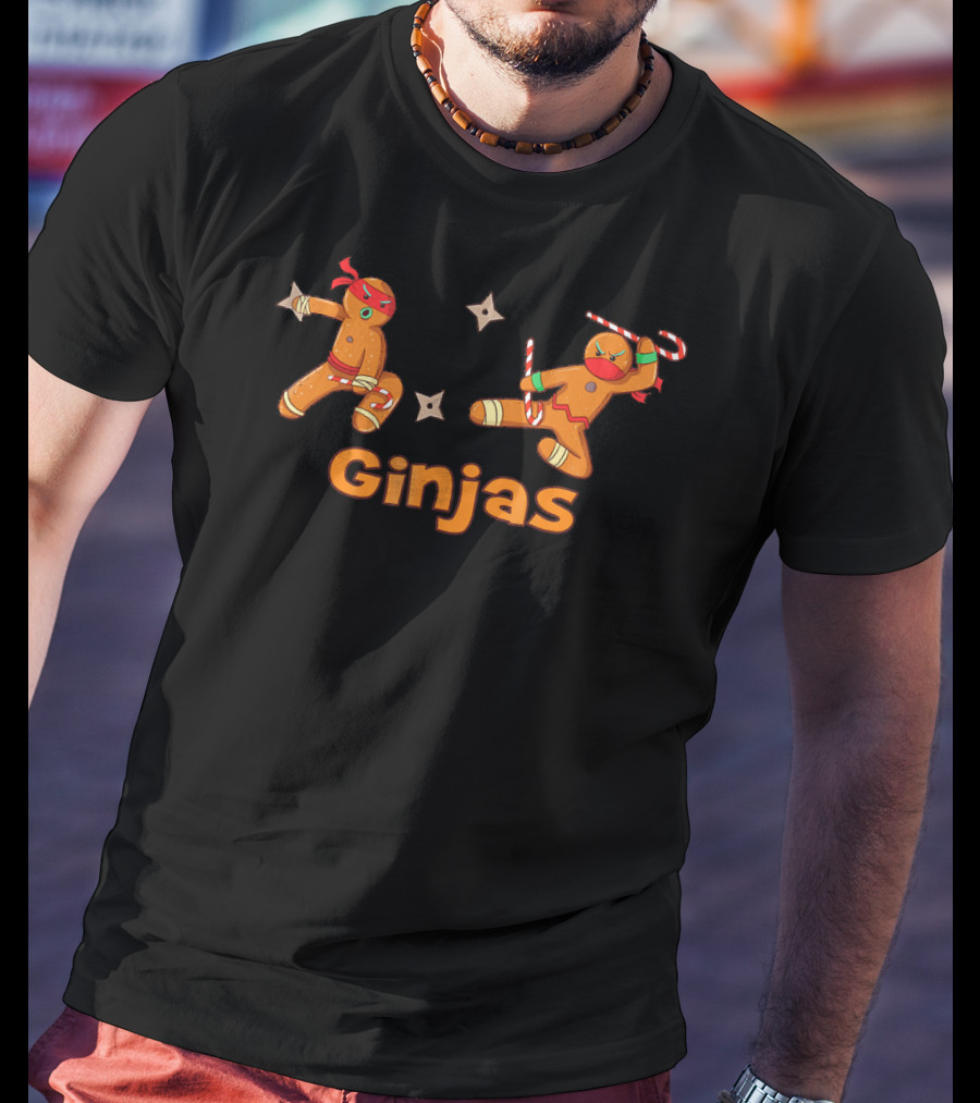 Ginjas Fighting Candy Cane Crew Gingerbr Ninja Gingerbread Cookies T-Shirt
