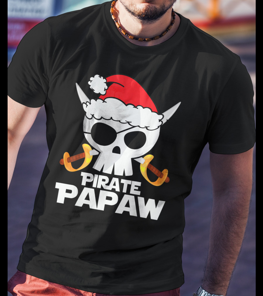 Santa Claus Pirate Papaw Skull With Swords T-Shirt