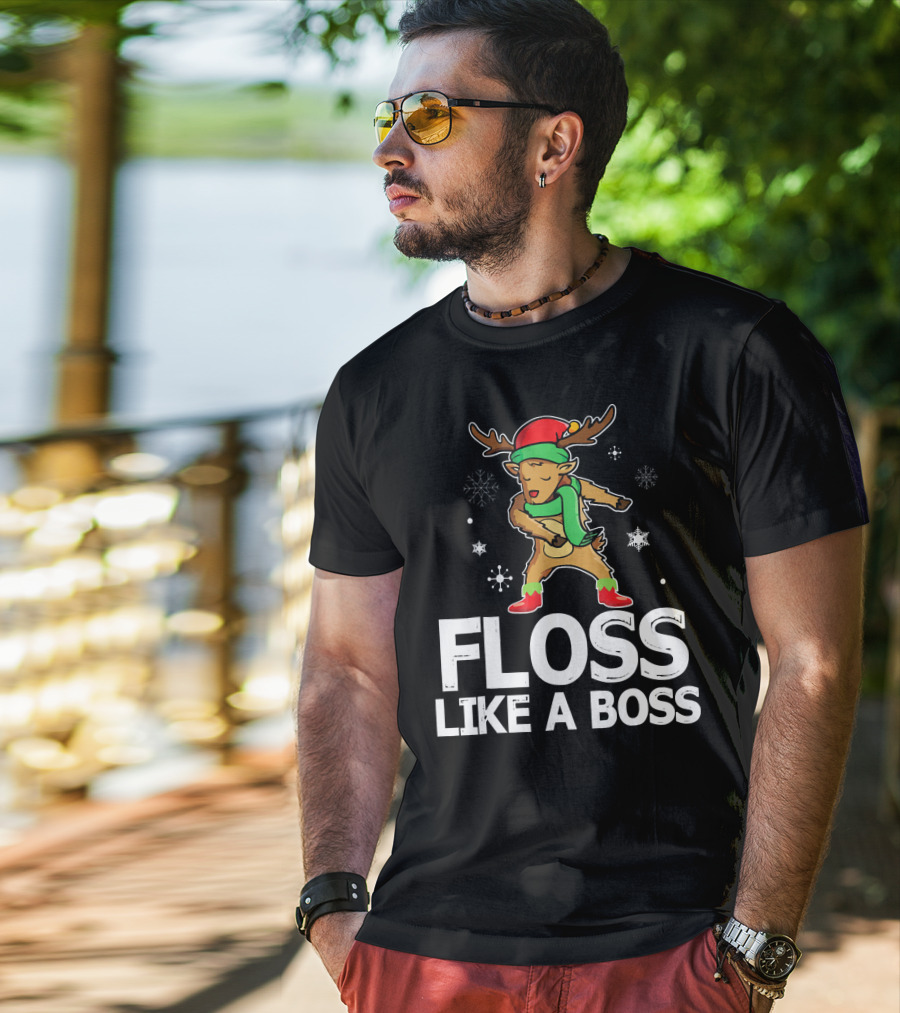 Reindeer ELF Costume Floss Like A Boss Snowflakes Christmas Dance T-Shirt