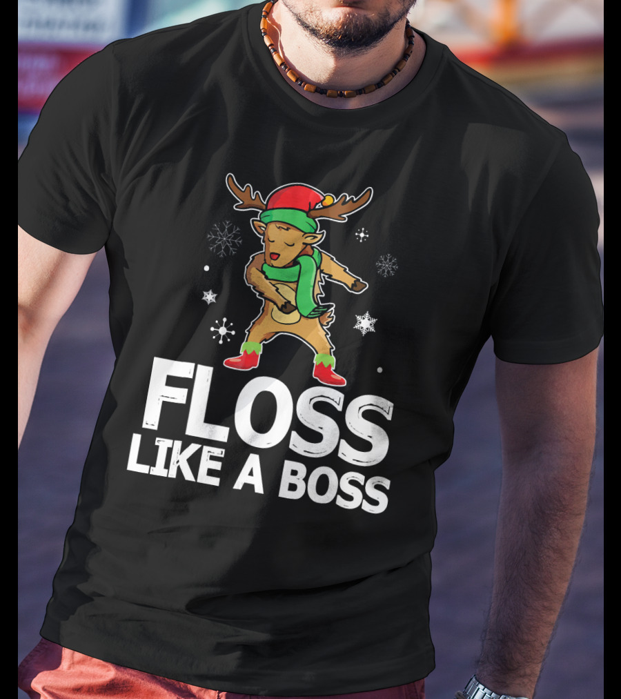 Reindeer ELF Costume Floss Like A Boss Snowflakes Christmas Dance T-Shirt