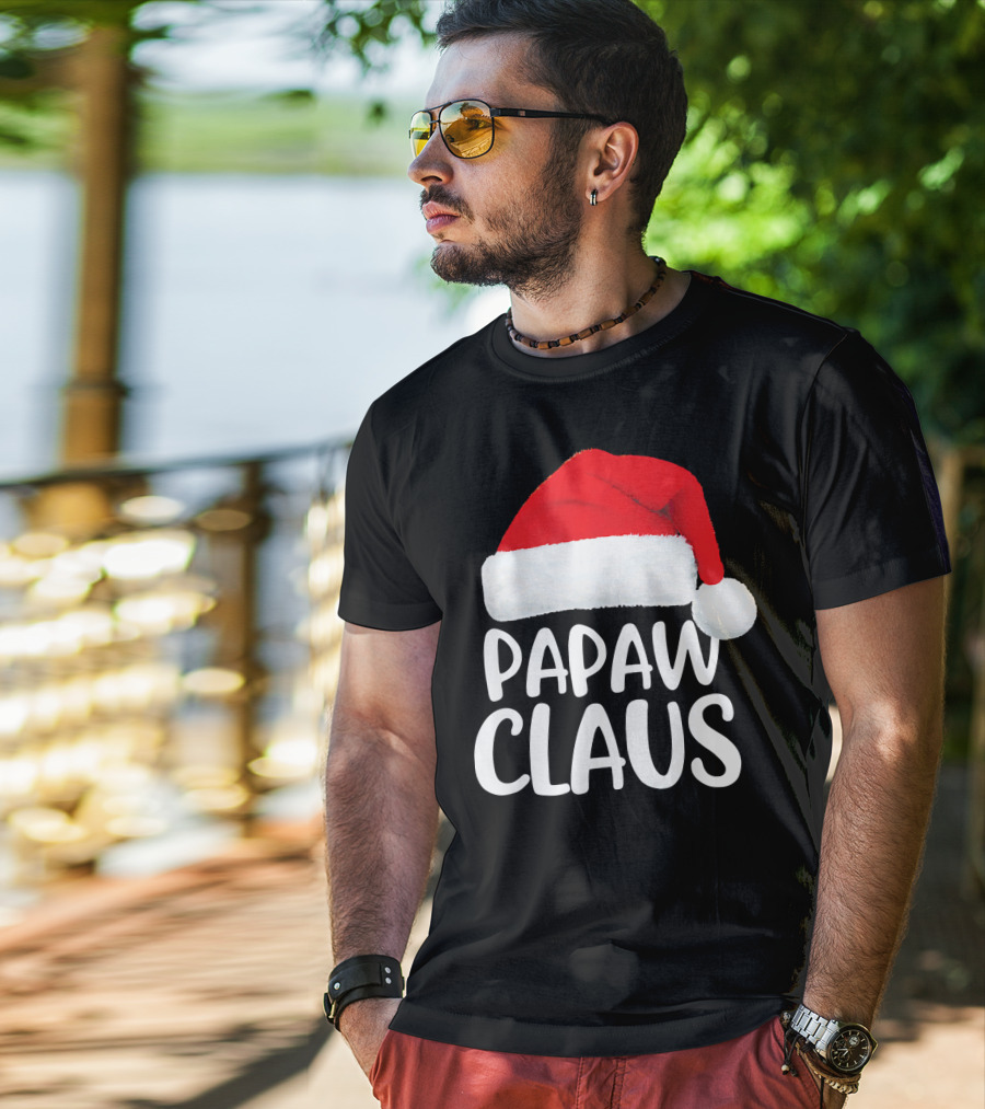 Papaw Claus Red Santa Hat Christmas T-Shirt