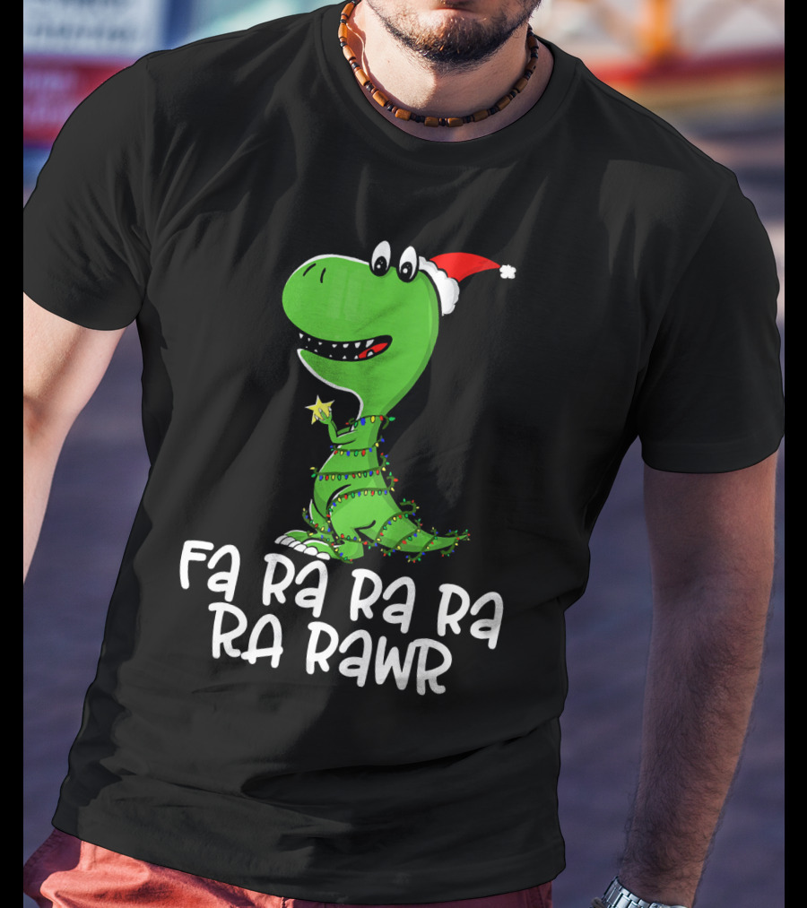 Fa Ra Ra Ra Rawr Dinosaur Christmas Lights Santa Hat T-Shirt