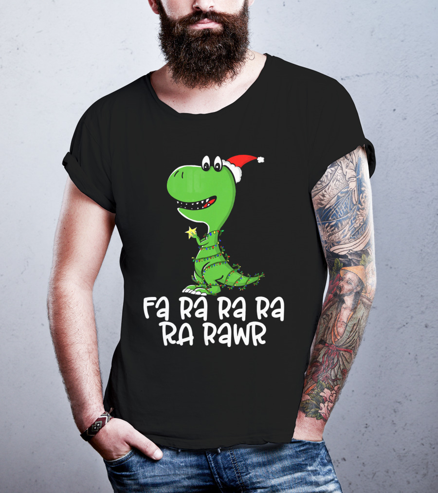 Fa Ra Ra Ra Rawr Dinosaur Christmas Lights Santa Hat T-Shirt
