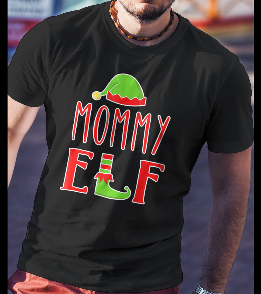 Mommy Elf Christmas Family Matching Hat And Shoe T-Shirt