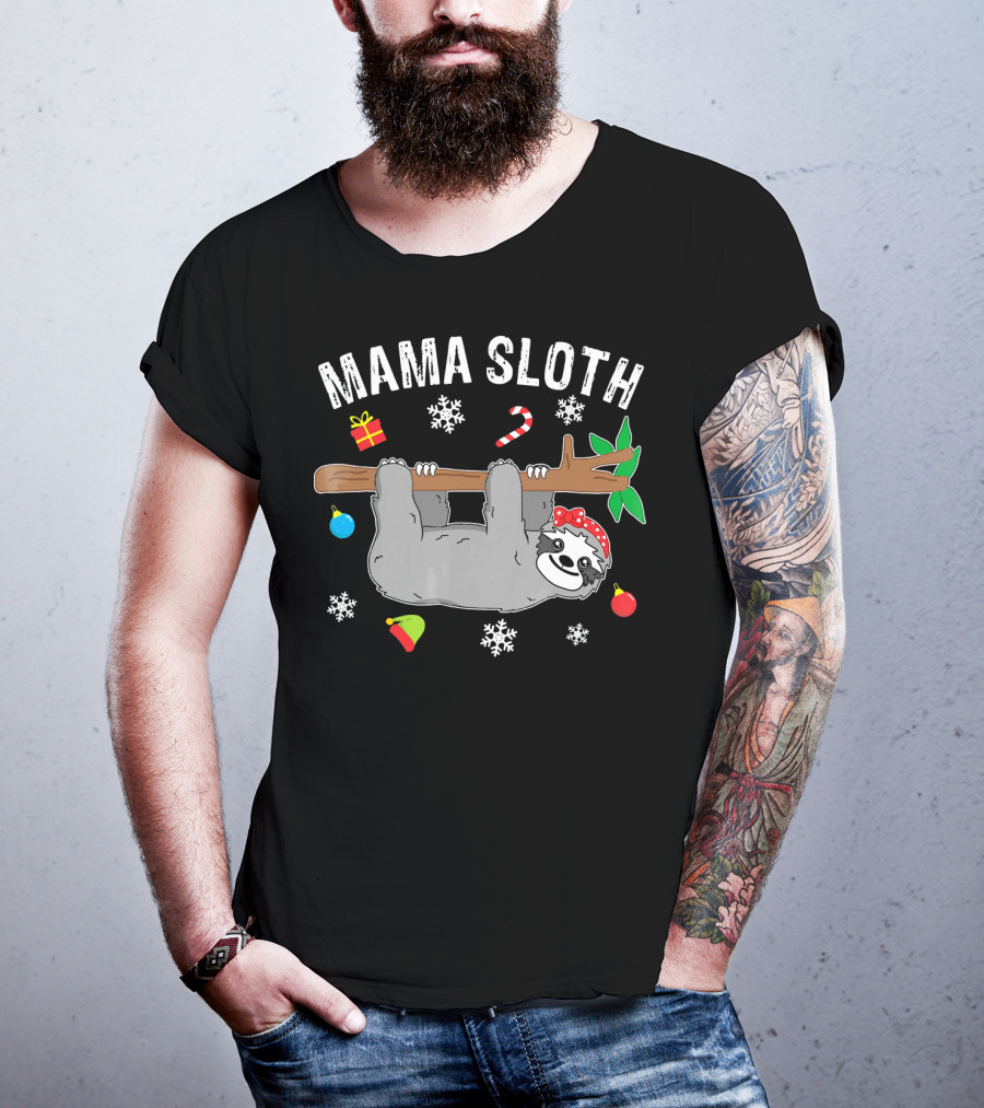 Mama Sloth Christmas Snowflakes Candy Cane Hanging T-Shirt