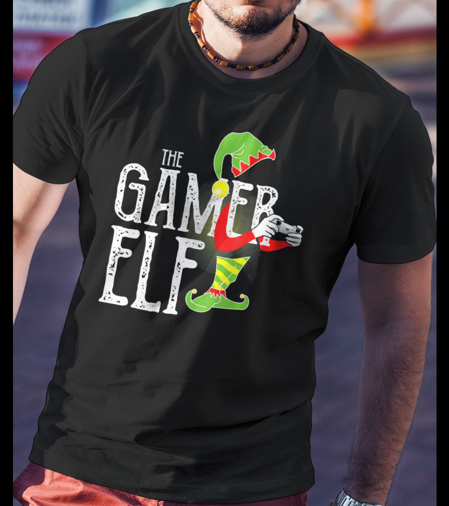 The Gamer Elf With Controller And Festive T-Shirt