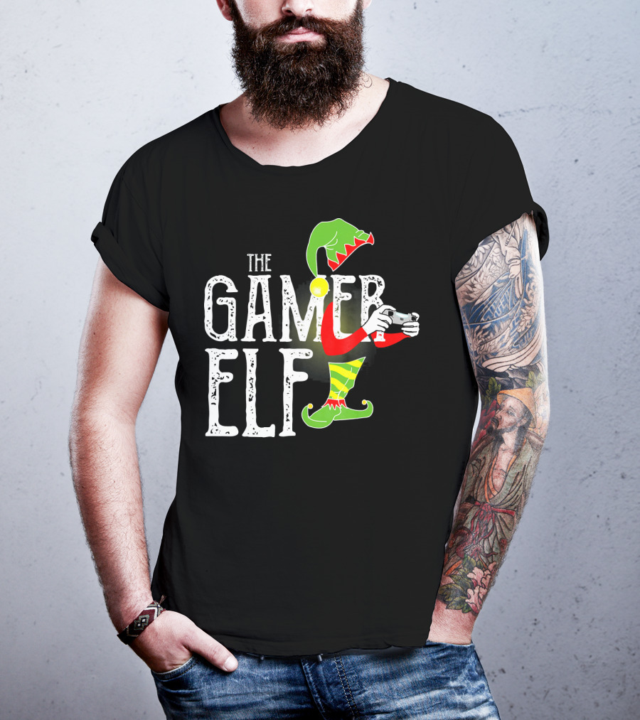 The Gamer Elf With Controller And Festive T-Shirt
