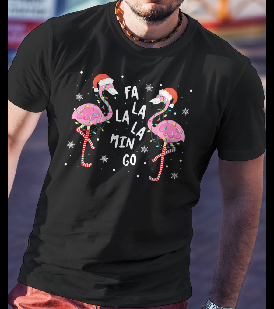 Christmas Santa Hat Flamingos Fa La La La Mingo T-Shirt