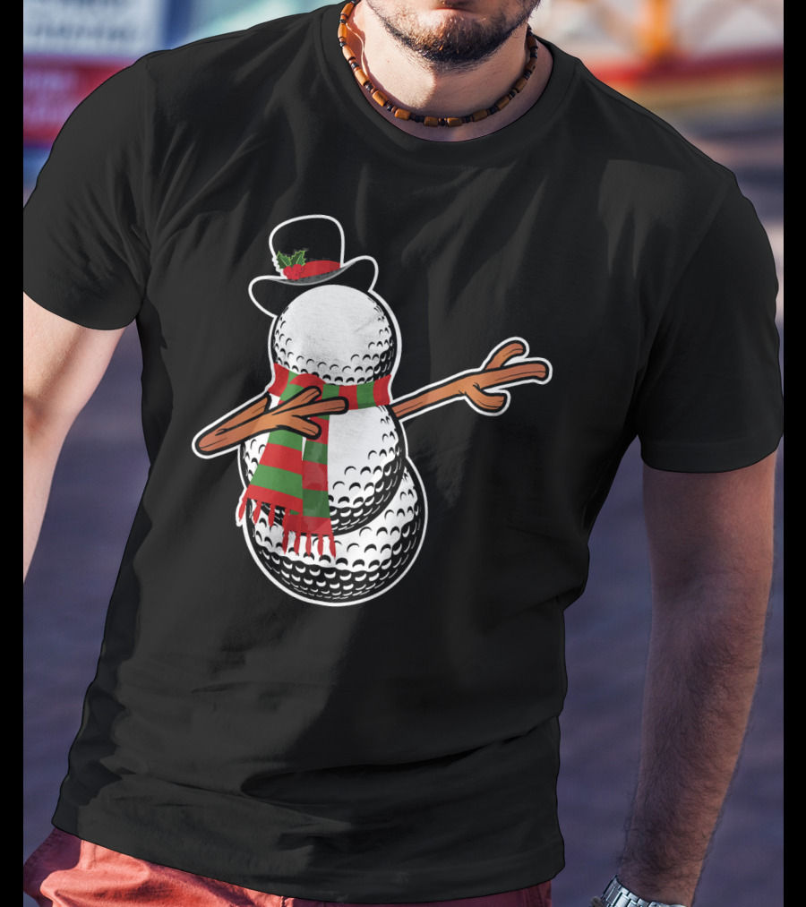 Dabbing Golf Snowman Christmas Hat And Scarf T-Shirt