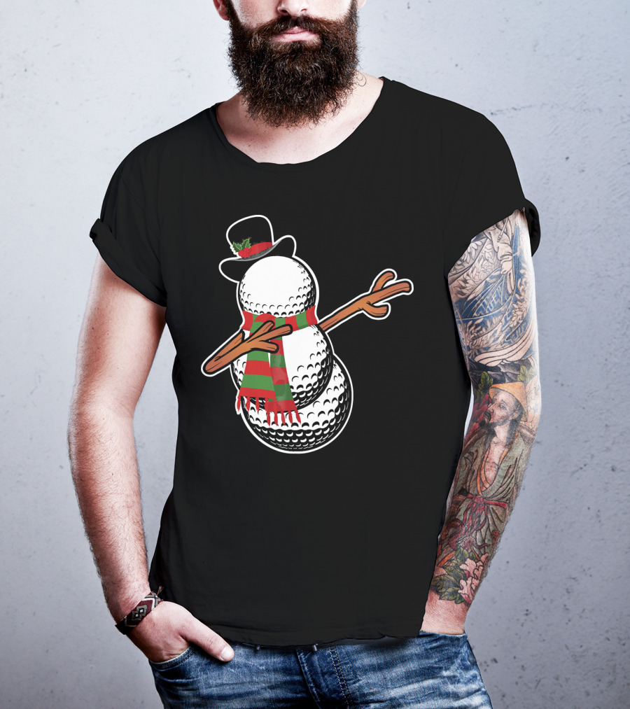 Dabbing Golf Snowman Christmas Hat And Scarf T-Shirt