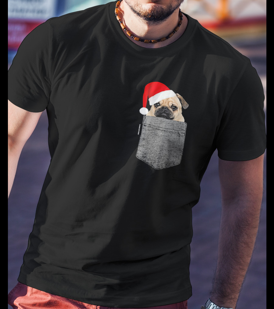 Dog In Your Pocket Pug Santa Hat T-Shirt