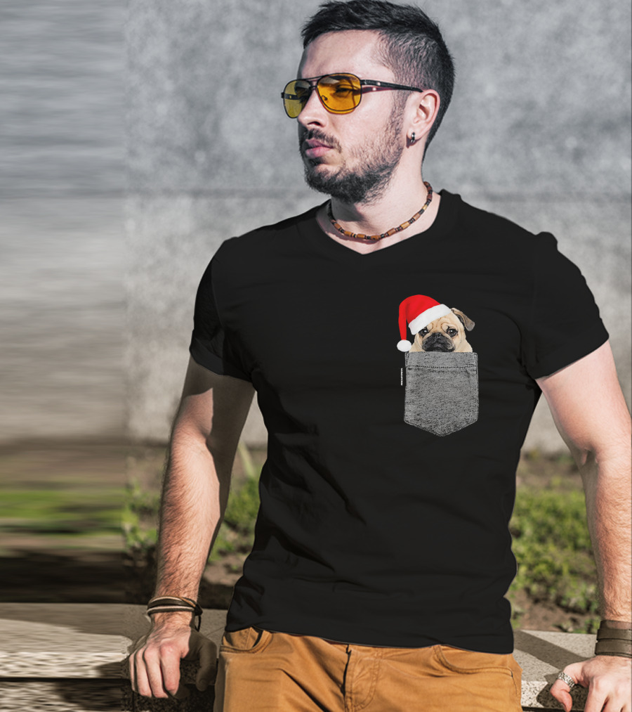 Dog In Your Pocket Pug Santa Hat T-Shirt