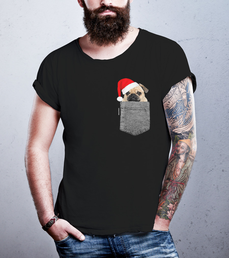 Dog In Your Pocket Pug Santa Hat T-Shirt