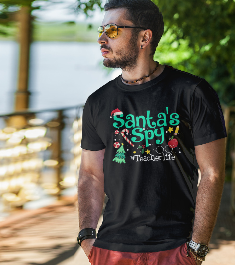 Santa's Spy #Teacherlife Christmas Icons T-Shirt