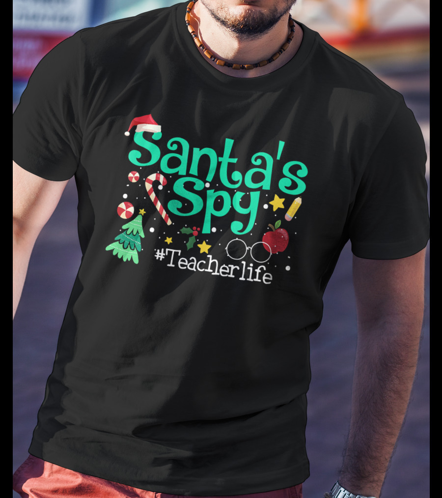 Santa's Spy #Teacherlife Christmas Icons T-Shirt