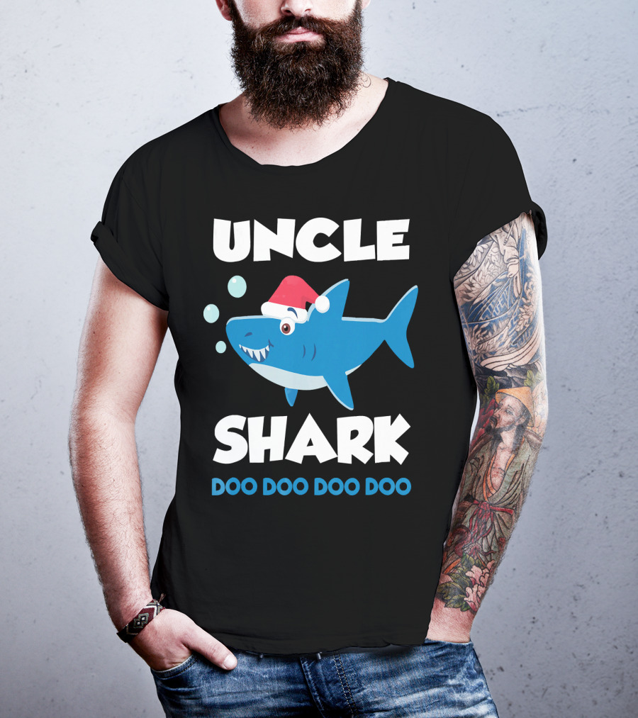 Uncle Shark Doo Doo Doo Doo Christmas Shark Santa Hat T-Shirt
