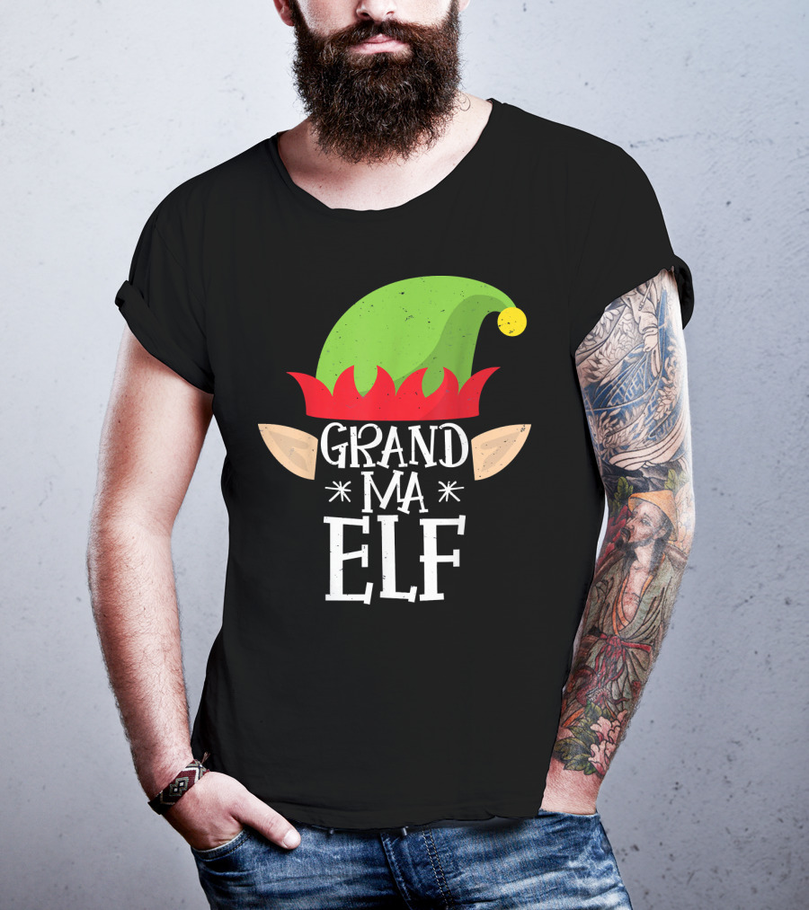 Grandma Elf Funny Christmas Family Match Hat Ears Holiday T-Shirt