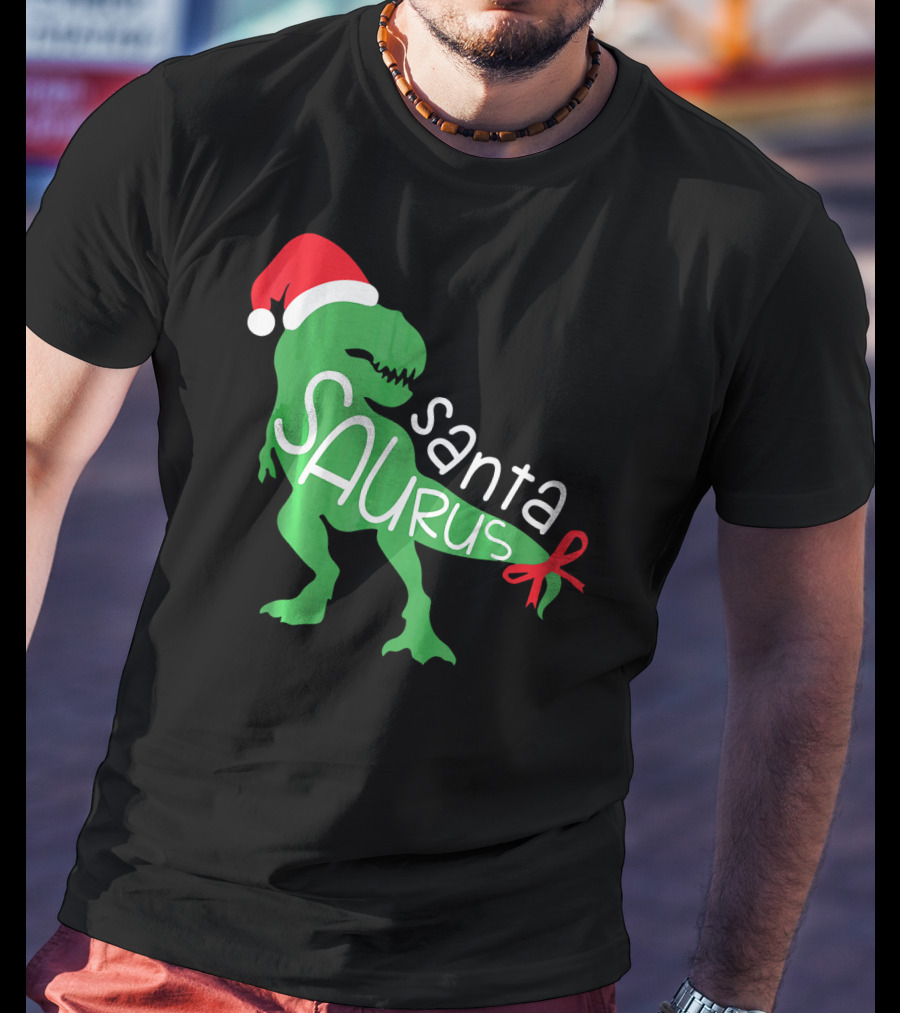 T Rex Dinosaur Santa Saurus Merry Funny Christmas Hat T-Shirt