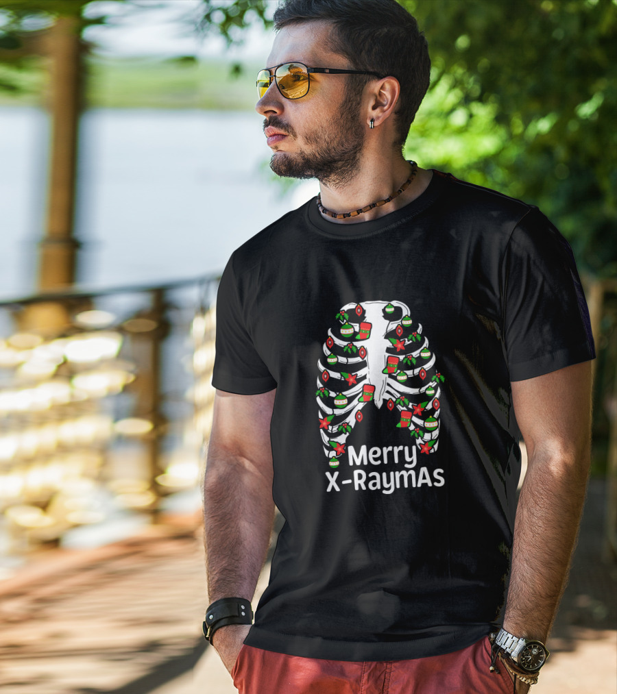 Merry X RaymAs Radiologist Christmas Skeleton Humor T-Shirt