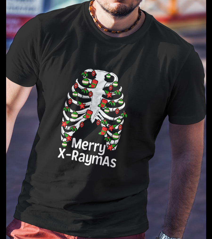 Merry X RaymAs Radiologist Christmas Skeleton Humor T-Shirt