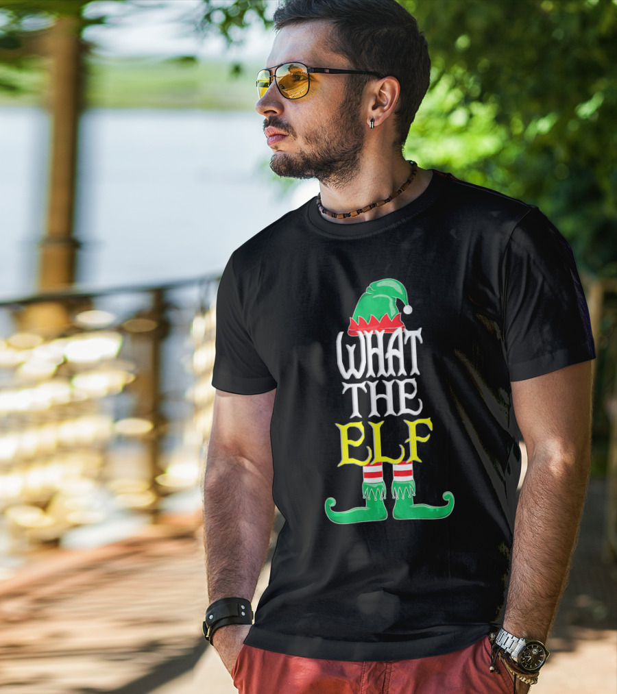 WHAT THE ELF Funny Christmas Elf Hat And Shoes T-Shirt