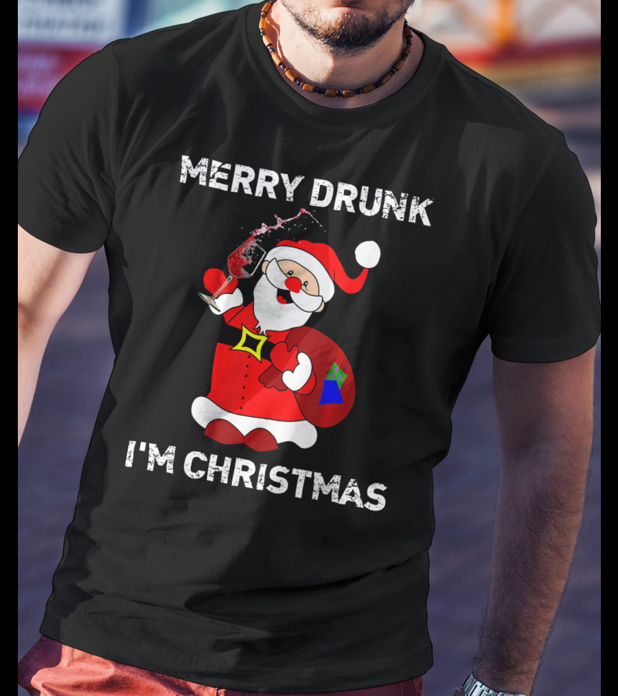 Merry Drunk I'm Christmas Santa With Wine T-Shirt