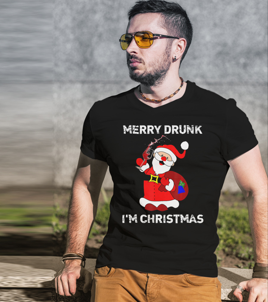 Merry Drunk I'm Christmas Santa With Wine T-Shirt
