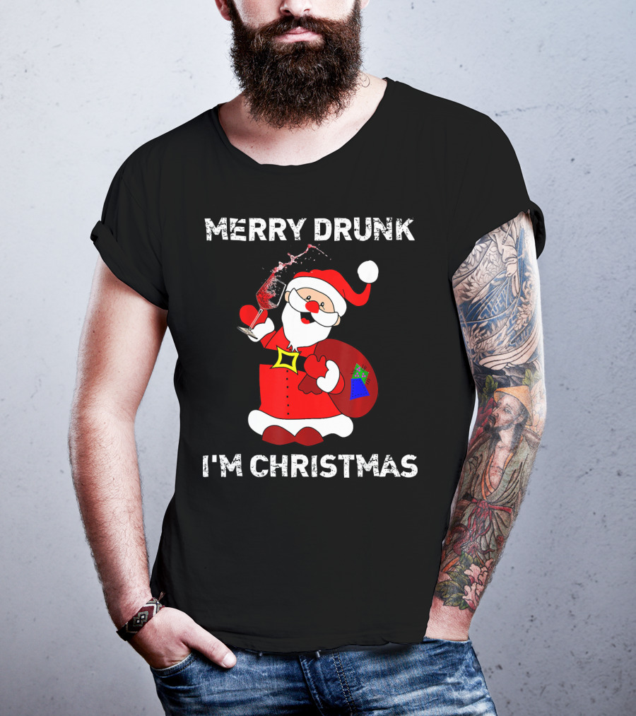 Merry Drunk I'm Christmas Santa With Wine T-Shirt